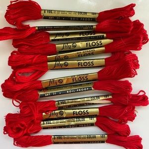 Vintage Embroidery Floss 12 skeins bright red thread Lily color 101 6-strand